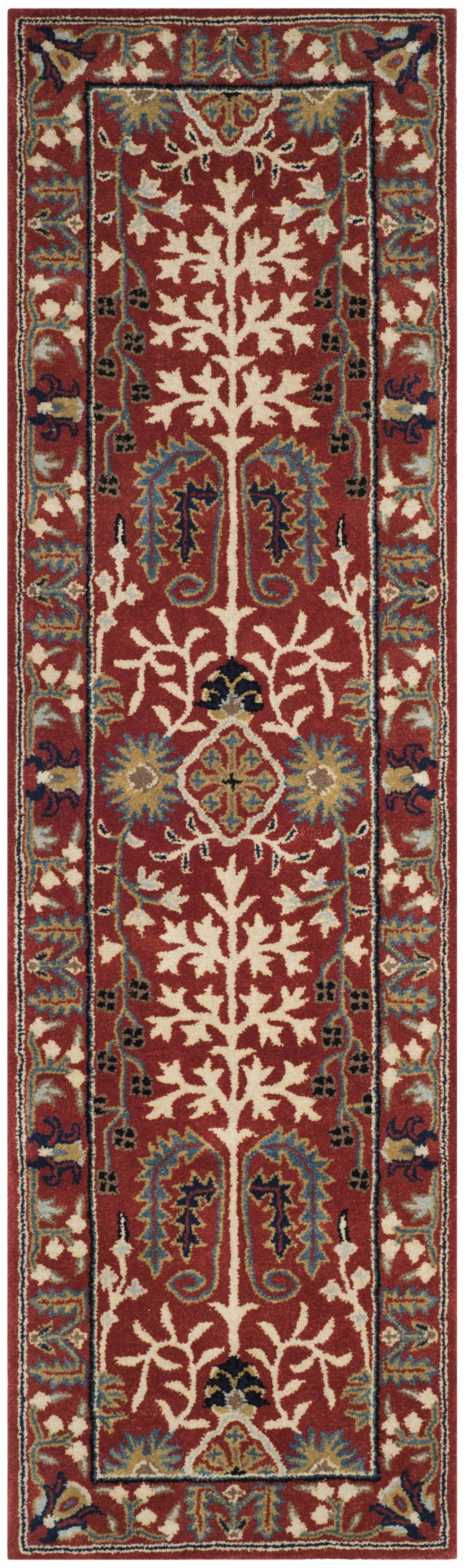 Hand-Tufted Red and Multicolor Wool Runner Rug, 2'3" x 12'