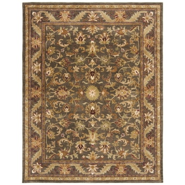 SAFAVIEH Antiquity Carmella Floral Bordered Wool Area Rug, Charcoal, 4'6" x 6'6" Oval