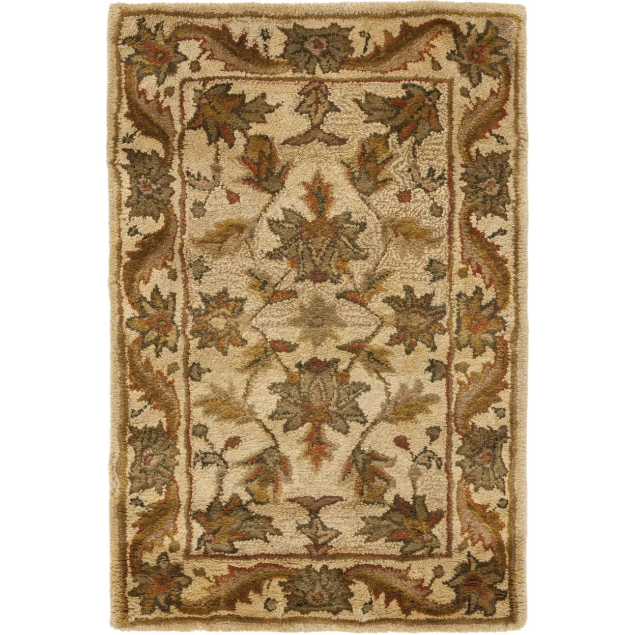 Gold and Beige Hand-Tufted Wool Floral Area Rug 2' x 3'