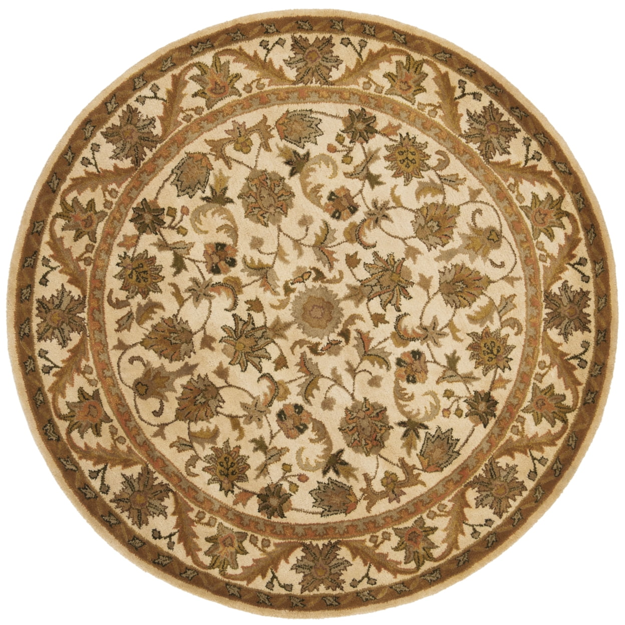 Handmade Gold and Beige Wool Round Tufted Area Rug, 6' Diameter