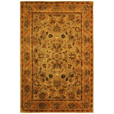 SAFAVIEH Antiquity Carmella Floral Bordered Wool Area Rug, Olive/Gold, 4' x 6'