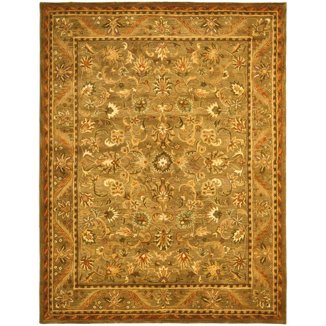 Handmade Olive and Gold Wool 6' x 9' Traditional Area Rug
