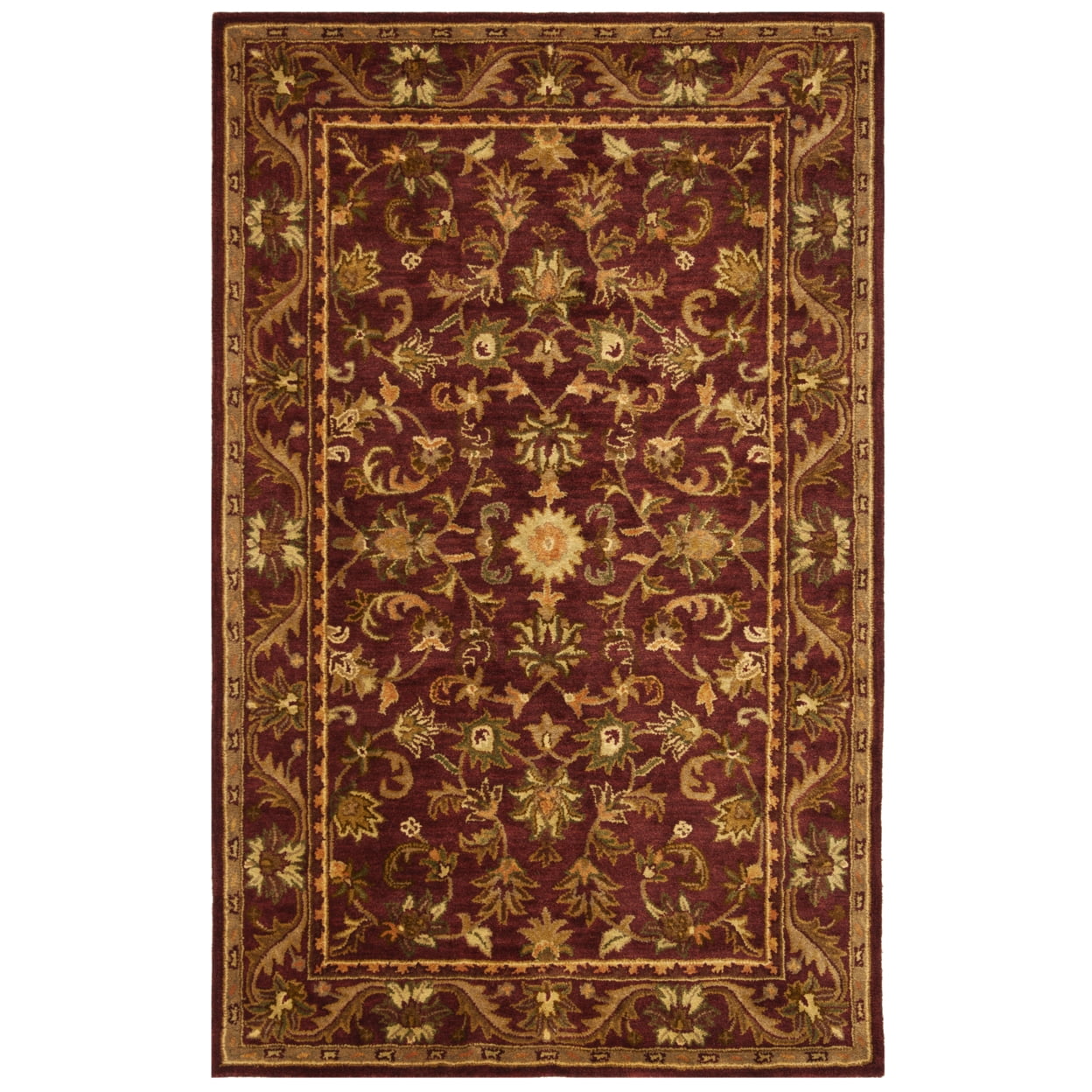 Handmade Red Floral Wool Tufted Reversible Rug, 5' x 8'