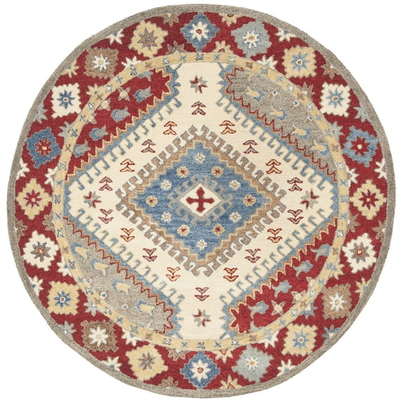 SAFAVIEH Antiquity Cennetig Geometric Area Rug, Red/Ivory, 6' x 6' Round