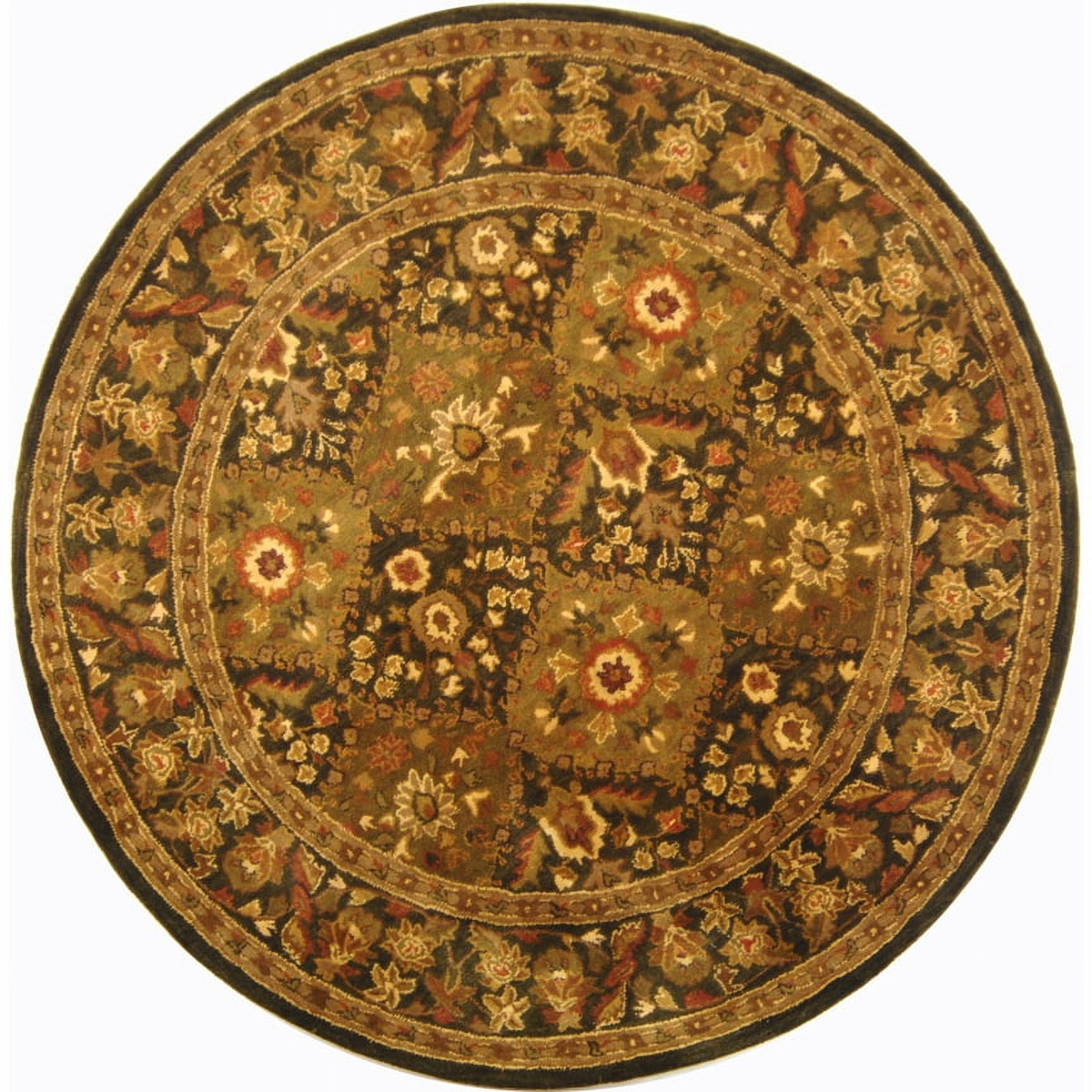 Hand-Tufted Round Olive Wool Area Rug with Floral Pattern, 6' x 6'