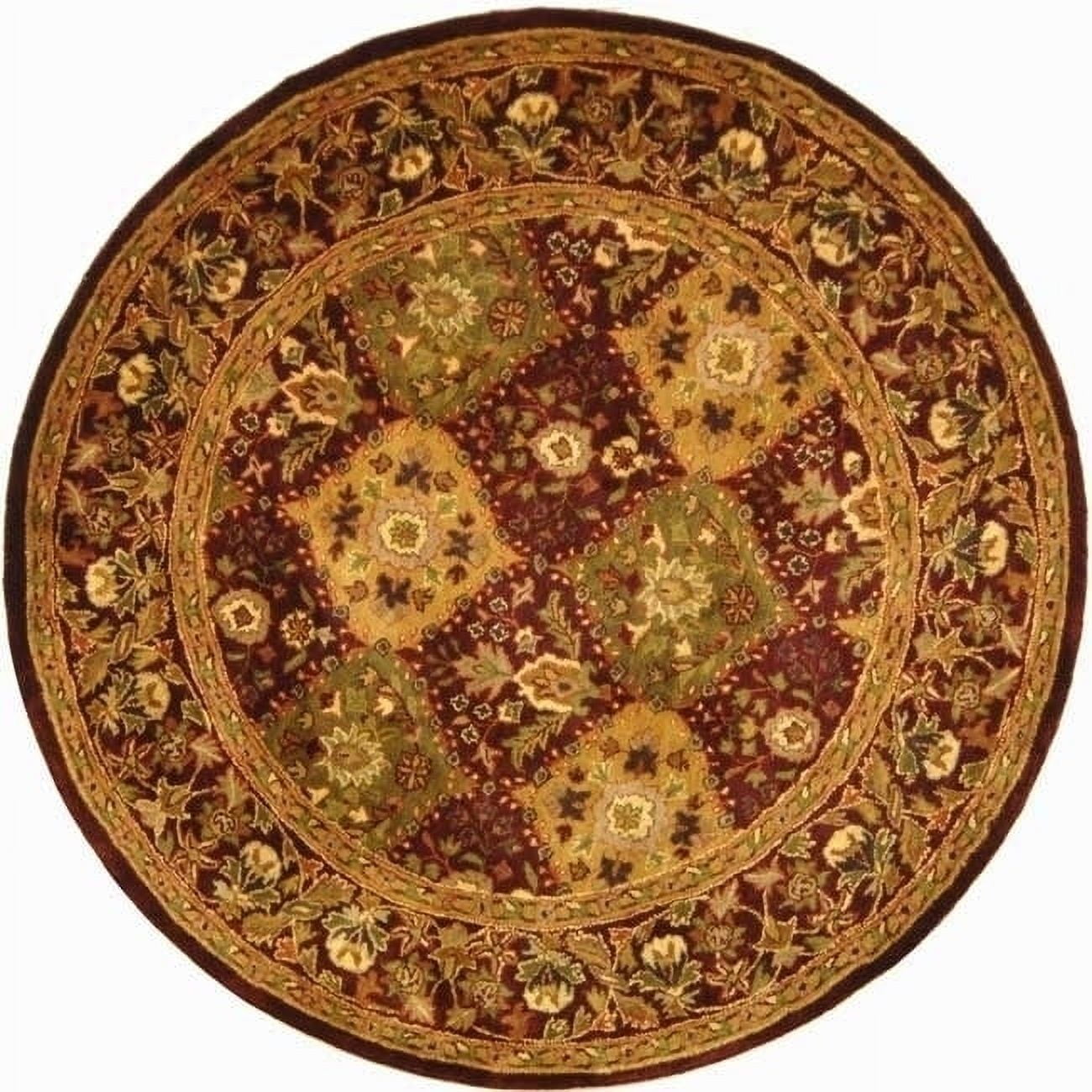 Hand-Tufted Round Wine Wool Area Rug with Floral Pattern