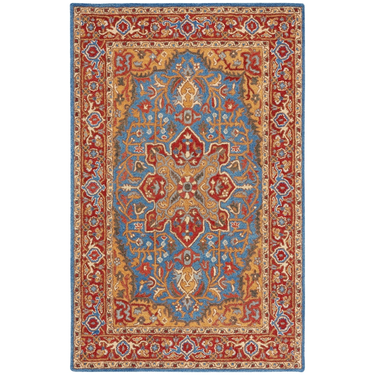 Handmade Red and Blue Wool Tufted 4' x 6' Area Rug