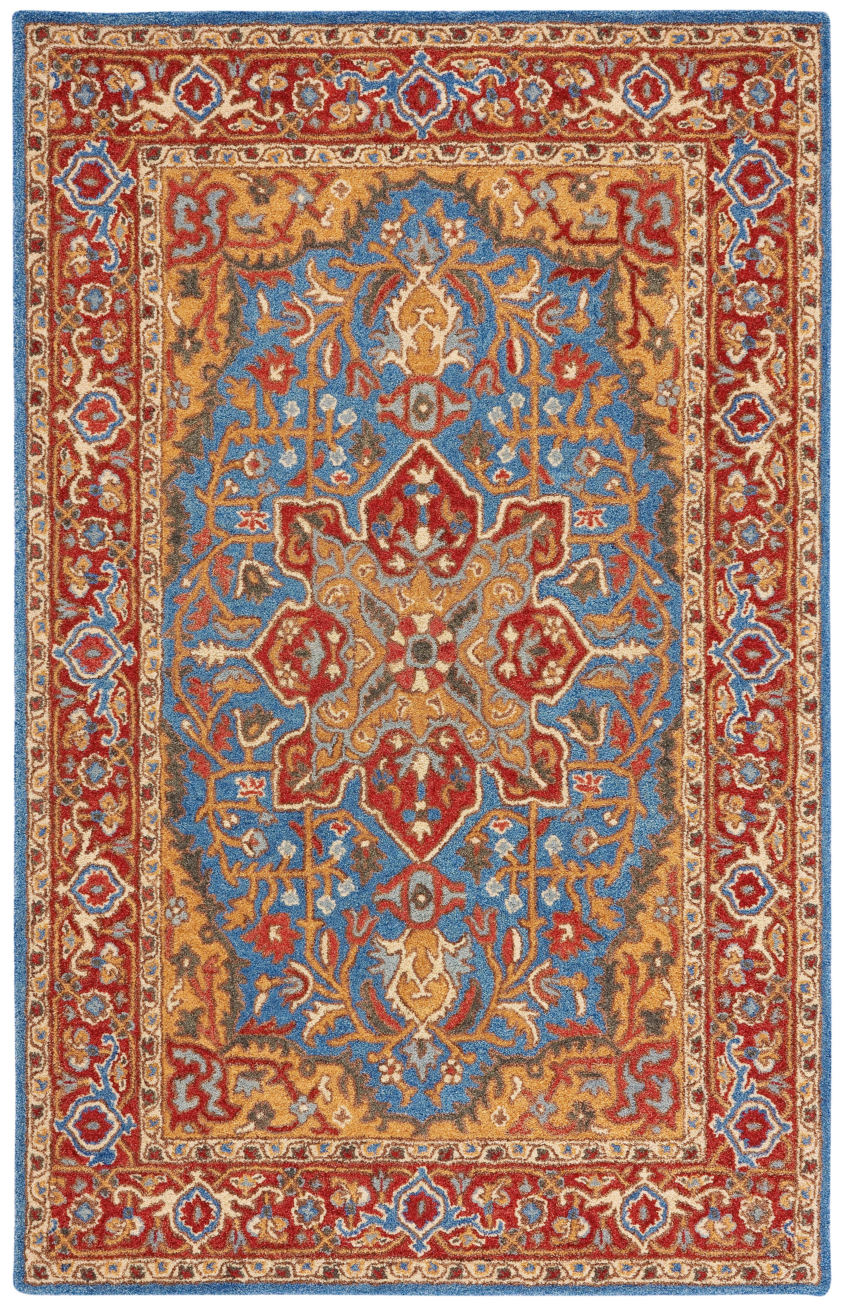 Hand-Tufted Red and Blue Wool Oriental Area Rug, 5' x 8'