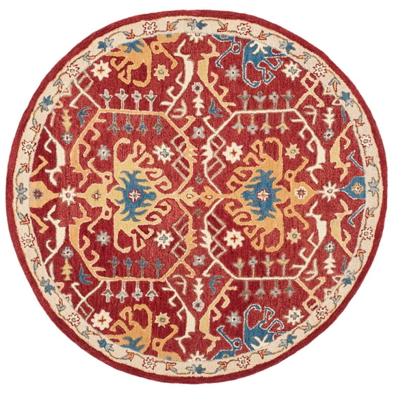 SAFAVIEH Antiquity Craig Oriental Area Rug, Red/Yellow, 6' x 6' Round