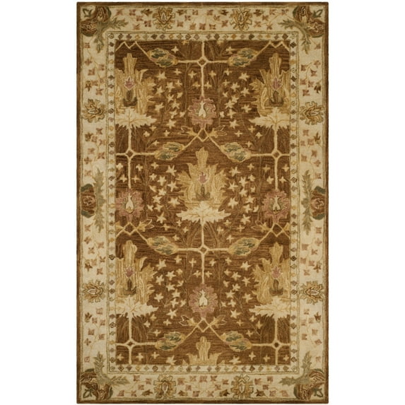 SAFAVIEH Antiquity Derbhile Traditional Bordered Wool Area Rug, Brown/Beige, 5' x 8'