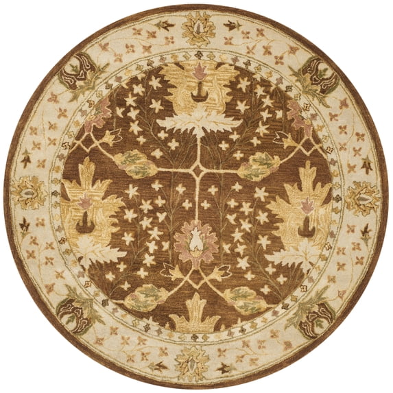 SAFAVIEH Antiquity Derbhile Traditional Bordered Wool Area Rug, Brown/Beige, 6' x 6' Round