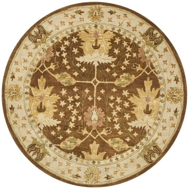 SAFAVIEH Antiquity Derbhile Traditional Bordered Wool Area Rug, Brown/Beige, 6' x 6' Round