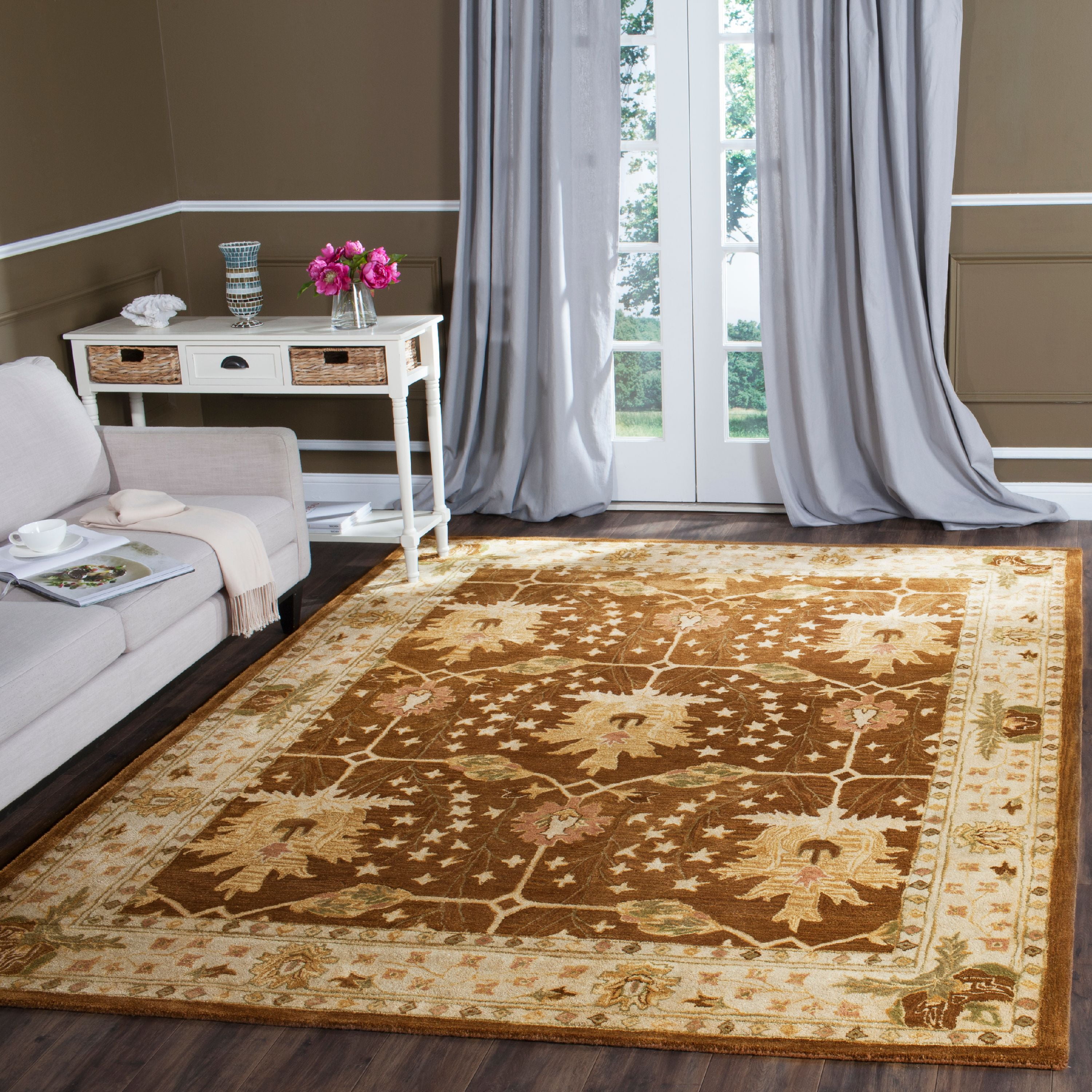 Heirloom Washable Hand-Tufted Wool Square Rug in Brown & Beige