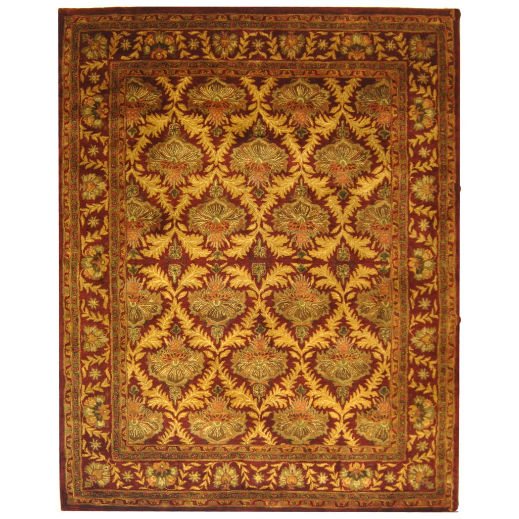 Elegant Antiquity Wine and Gold Tufted Wool Area Rug - 6' x 9'