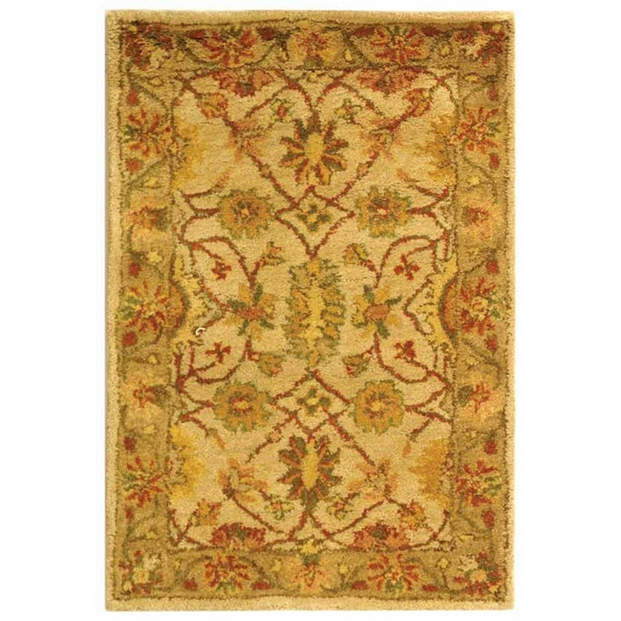 Ivory and Light Green Handmade Wool Tufted Area Rug 2' x 3'