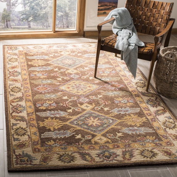SAFAVIEH Antiquity Donnchad Traditional Wool Area Rug, Dark Brown/Ivory, 5' x 8'