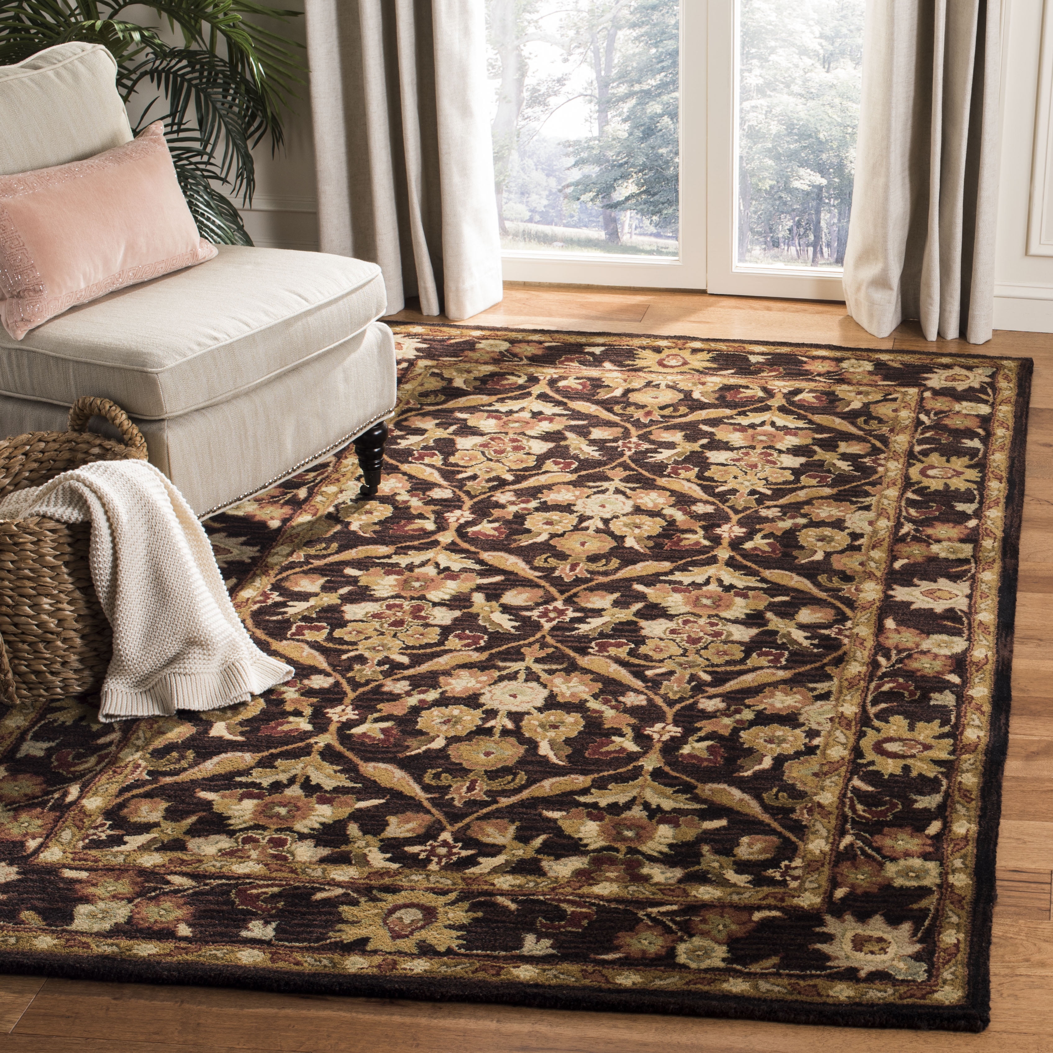 Antiquity Hand Tufted Wool Area Rug in Dark Plum and Gold