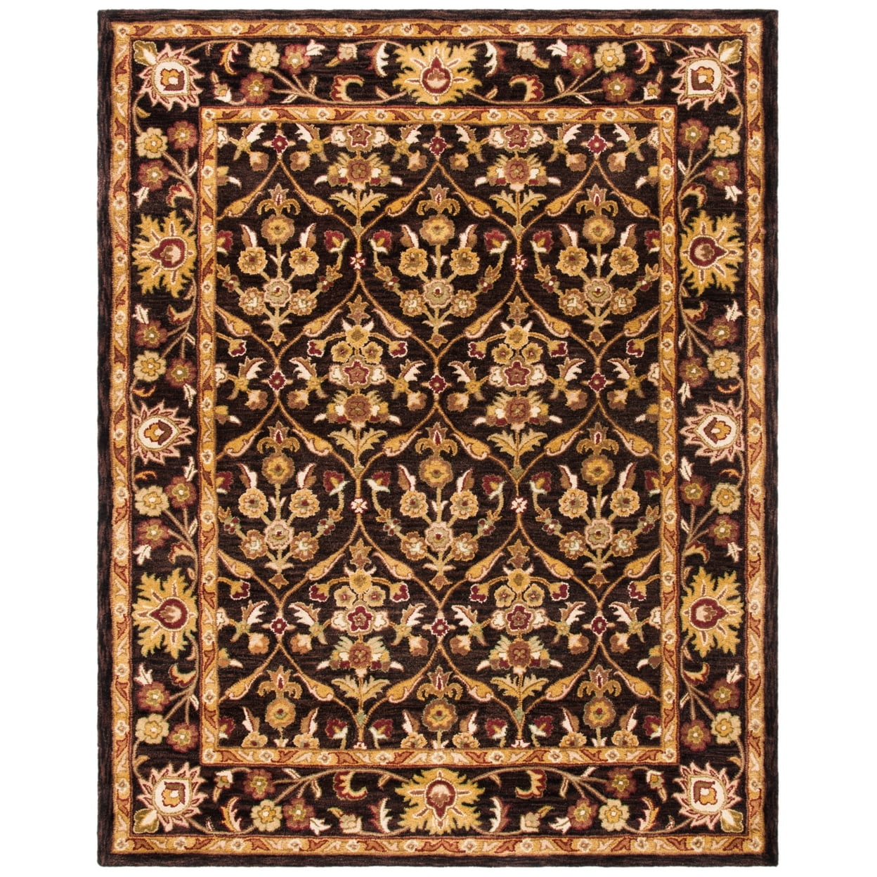 Handmade Dark Plum and Gold Wool 6' x 9' Tufted Area Rug
