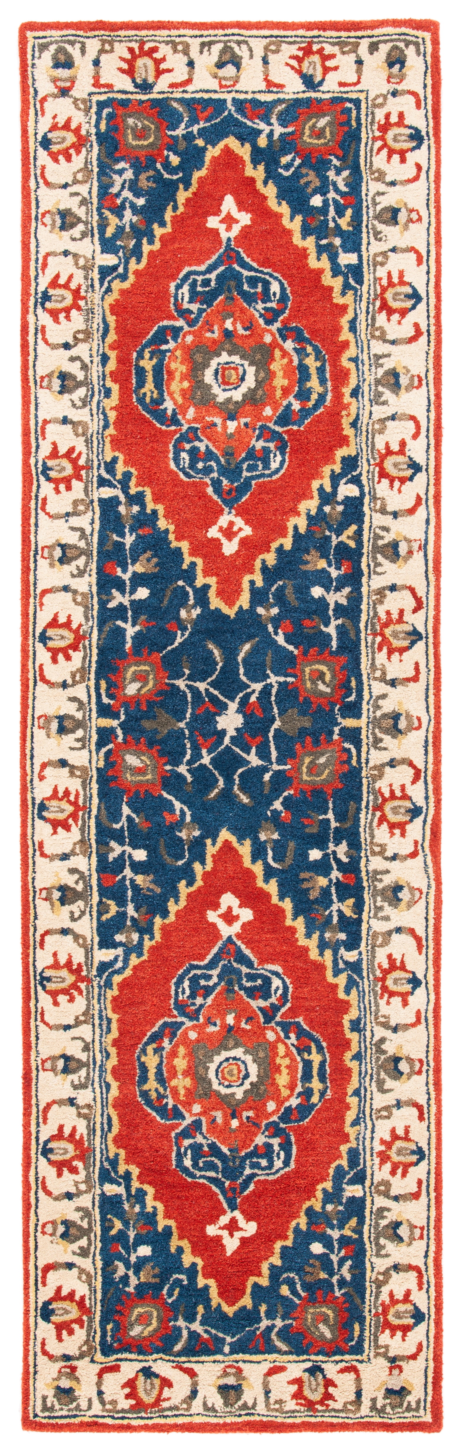 Handmade Ivory and Rust Wool Tufted Runner Rug