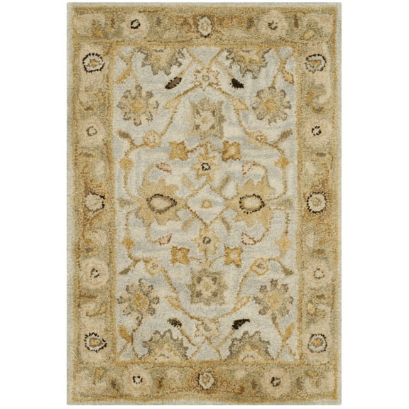 SAFAVIEH Antiquity Ingram Traditional Bordered Wool Area Rug, Light Blue/Sage, 2' x 3'