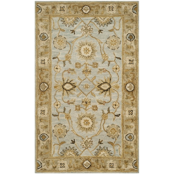 SAFAVIEH Antiquity Ingram Traditional Bordered Wool Area Rug, Light Blue/Sage, 3' x 5'