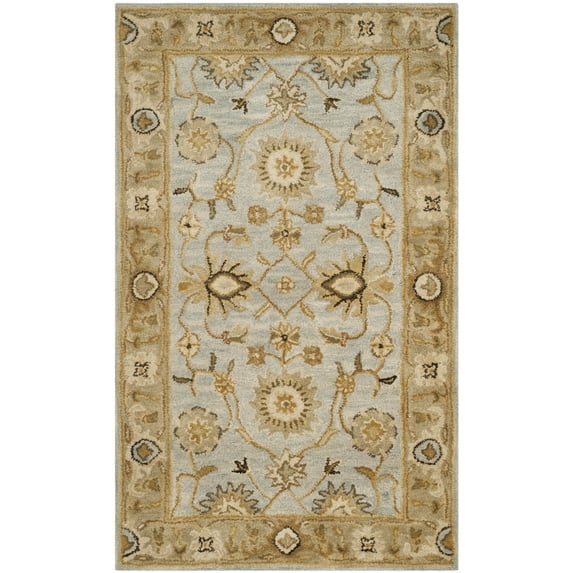 SAFAVIEH Antiquity Ingram Traditional Bordered Wool Area Rug, Light Blue/Sage, 3' x 5'