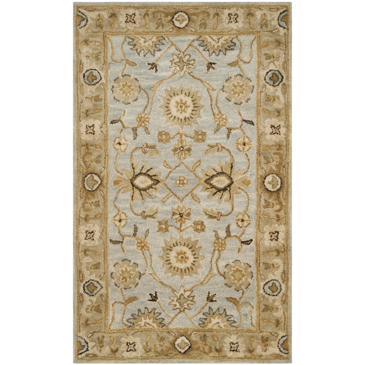 Handmade Light Blue Tufted Wool Rectangular Area Rug