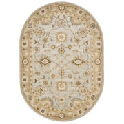 SAFAVIEH Antiquity Ingram Traditional Bordered Wool Area Rug, Light Blue/Sage, 4'6" x 6'6" Oval