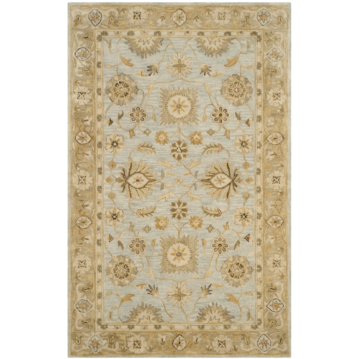Light Blue and Sage Tufted Wool 4' x 6' Area Rug