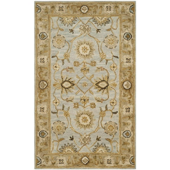 SAFAVIEH Antiquity Ingram Traditional Bordered Wool Area Rug, Light Blue/Sage, 4' x 6'