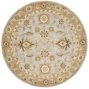 SAFAVIEH Antiquity Ingram Traditional Bordered Wool Area Rug, Light Blue/Sage, 6' x 6' Round