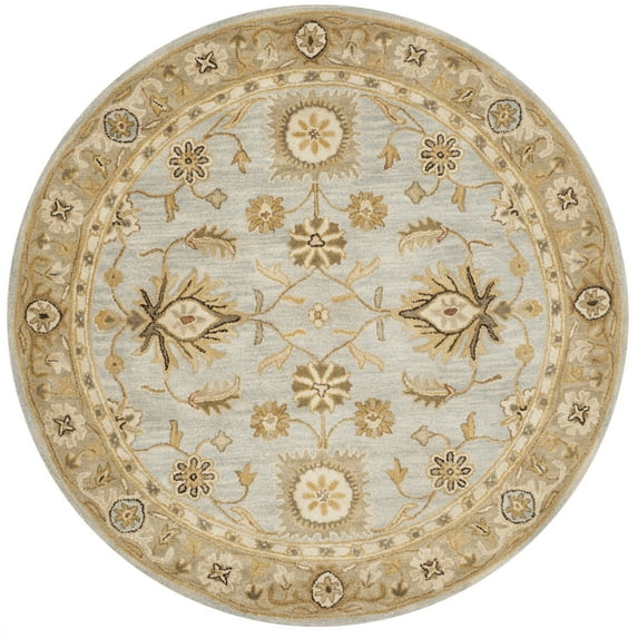 SAFAVIEH Antiquity Ingram Traditional Bordered Wool Area Rug, Light Blue/Sage, 6' x 6' Round