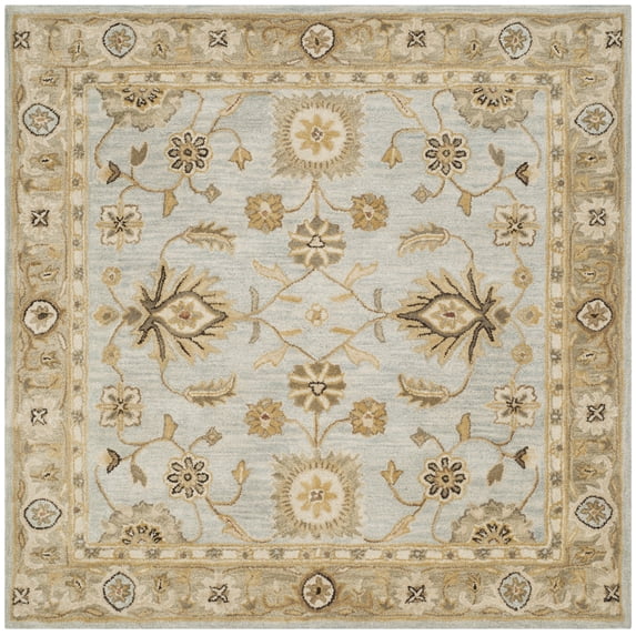 SAFAVIEH Antiquity Ingram Traditional Bordered Wool Area Rug, Light Blue/Sage, 6' x 6' Square