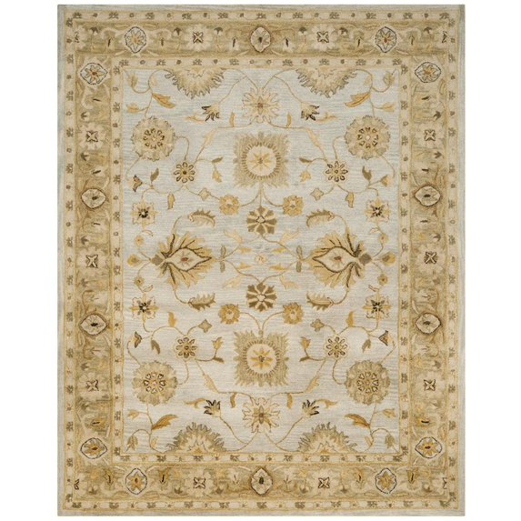 SAFAVIEH Antiquity Ingram Traditional Bordered Wool Area Rug, Light Blue/Sage, 7'6" x 9'6"