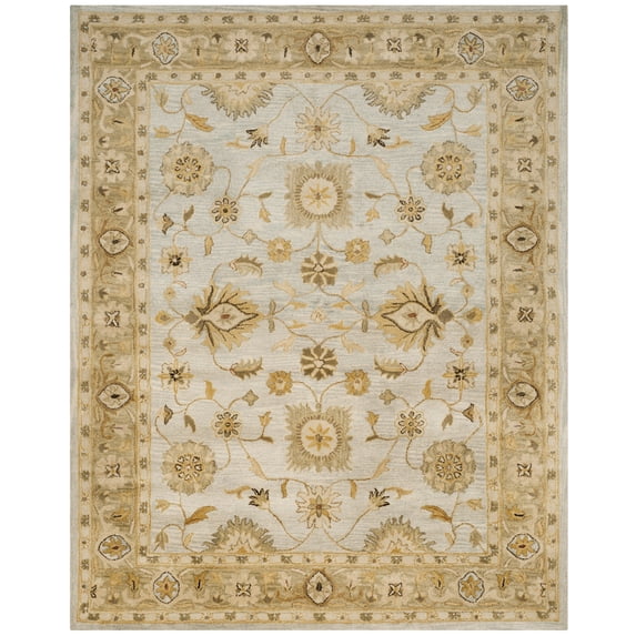 SAFAVIEH Antiquity Ingram Traditional Bordered Wool Area Rug, Light Blue/Sage, 8'3" x 11'