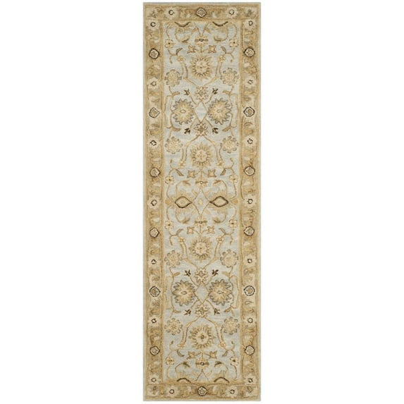 SAFAVIEH Antiquity Ingram Traditional Bordered Wool Runner Rug, Light Blue/Sage, 2'3" x 8'