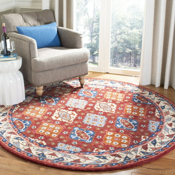 SAFAVIEH Antiquity Jackalynn Geometric Diamonds Wool Area Rug, Red/Blue, 6' x 6' Round