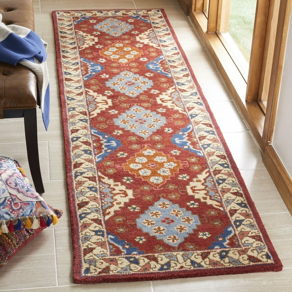 SAFAVIEH Antiquity Jackalynn Geometric Diamonds Wool Runner Rug, Red/Blue, 2'3" x 8'