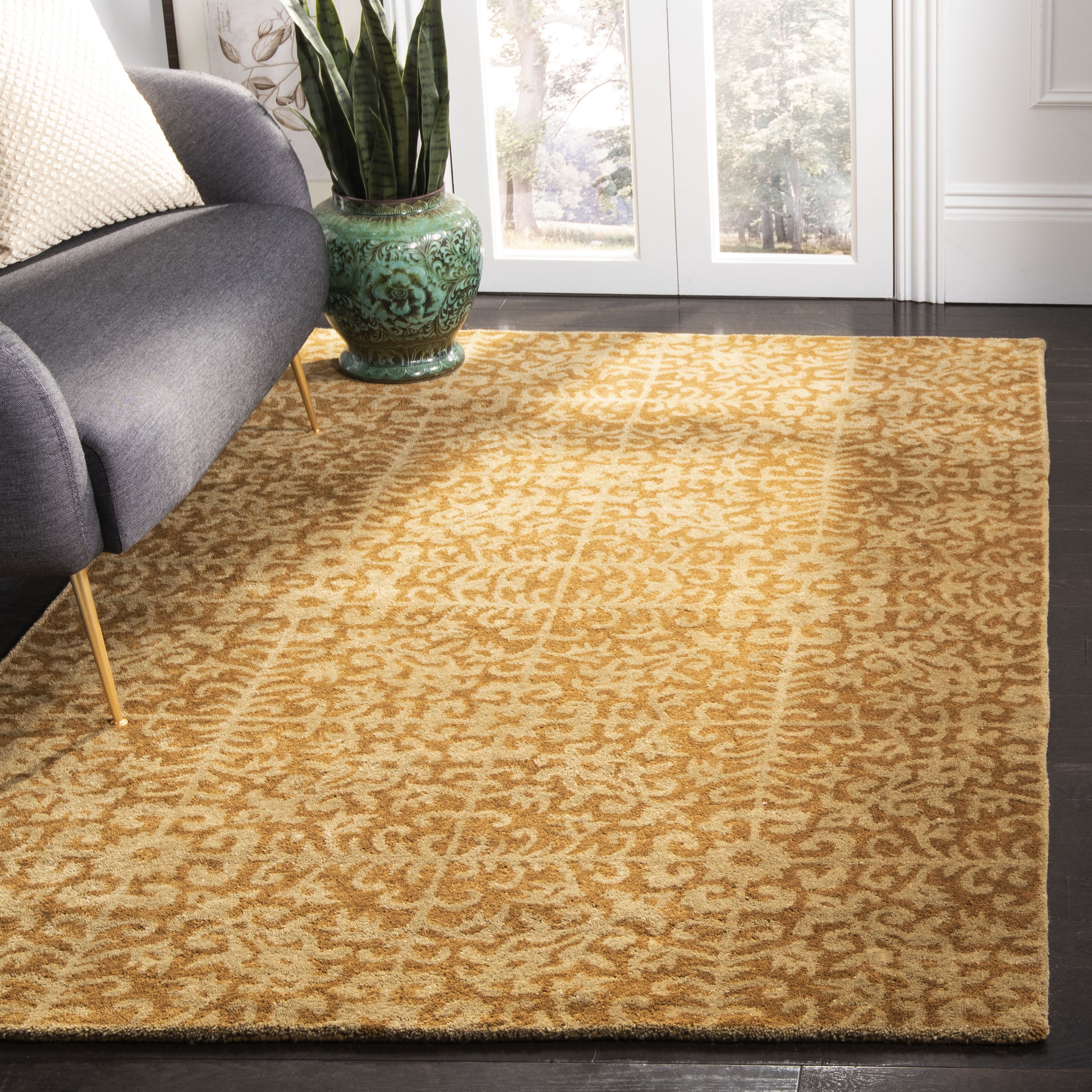 Handmade Gold and Beige Wool Tufted Area Rug, 12' x 15'
