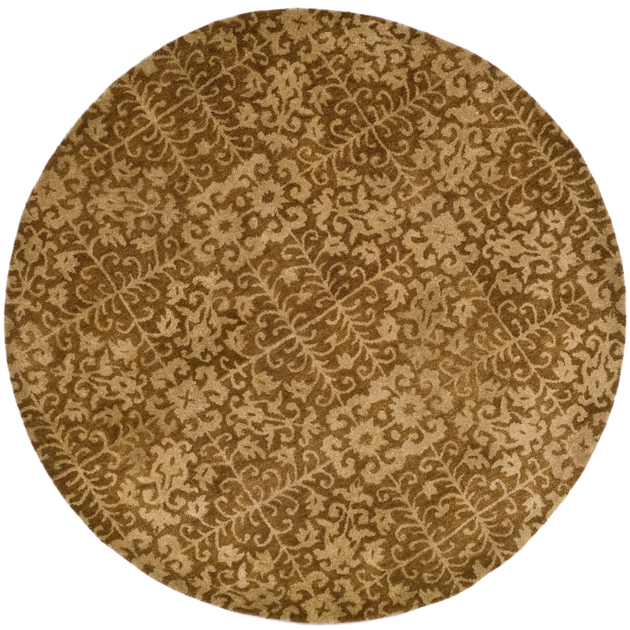 Hand-Tufted Round Gold and Beige Wool Area Rug 6' Diameter