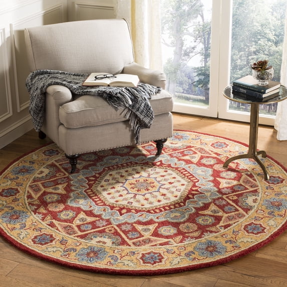 SAFAVIEH Antiquity Kynaston Traditional Wool Area Rug, Red/Orange, 6' x 6' Round