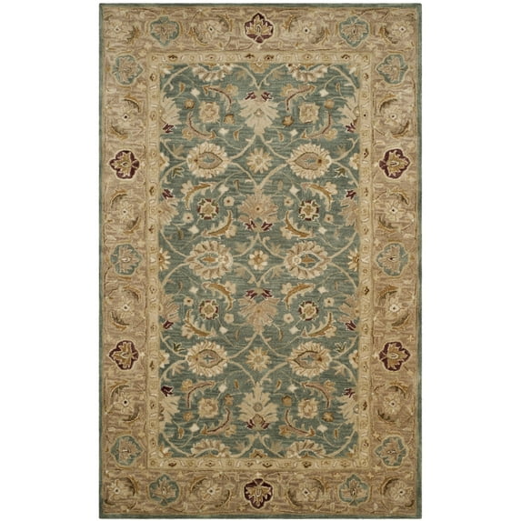 SAFAVIEH Antiquity Lagrange Floral Bordered Wool Area Rug, Teal Blue/Taupe, 5' x 8'