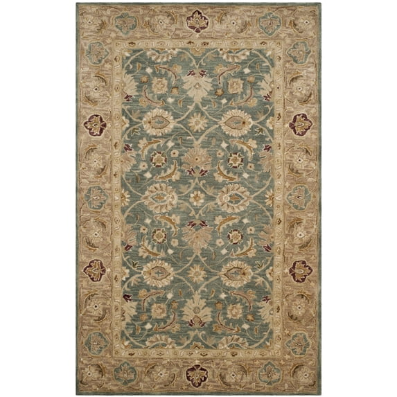 SAFAVIEH Antiquity Lagrange Floral Bordered Wool Area Rug, Teal Blue/Taupe, 6' x 9'