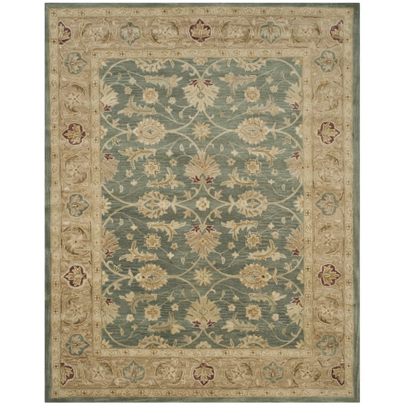 SAFAVIEH Antiquity Lagrange Floral Bordered Wool Area Rug, Teal Blue/Taupe, 7'6" x 9'6"