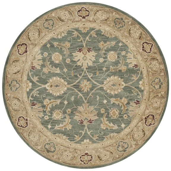 SAFAVIEH Antiquity Lagrange Oriental Wool Area Rug, Teal Blue/Taupe, 6' x 6' Round
