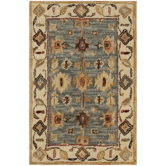 SAFAVIEH Antiquity Langston Floral Bordered Wool Area Rug, Blue/Ivory, 2' x 3'
