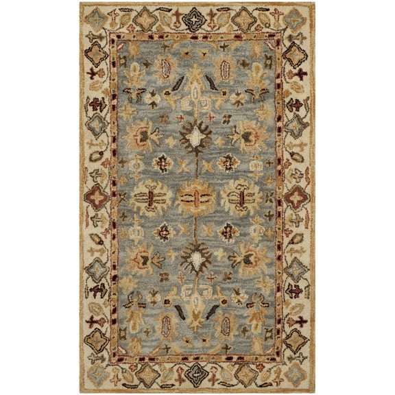 SAFAVIEH Antiquity Langston Floral Bordered Wool Area Rug, Blue/Ivory, 3' x 5'