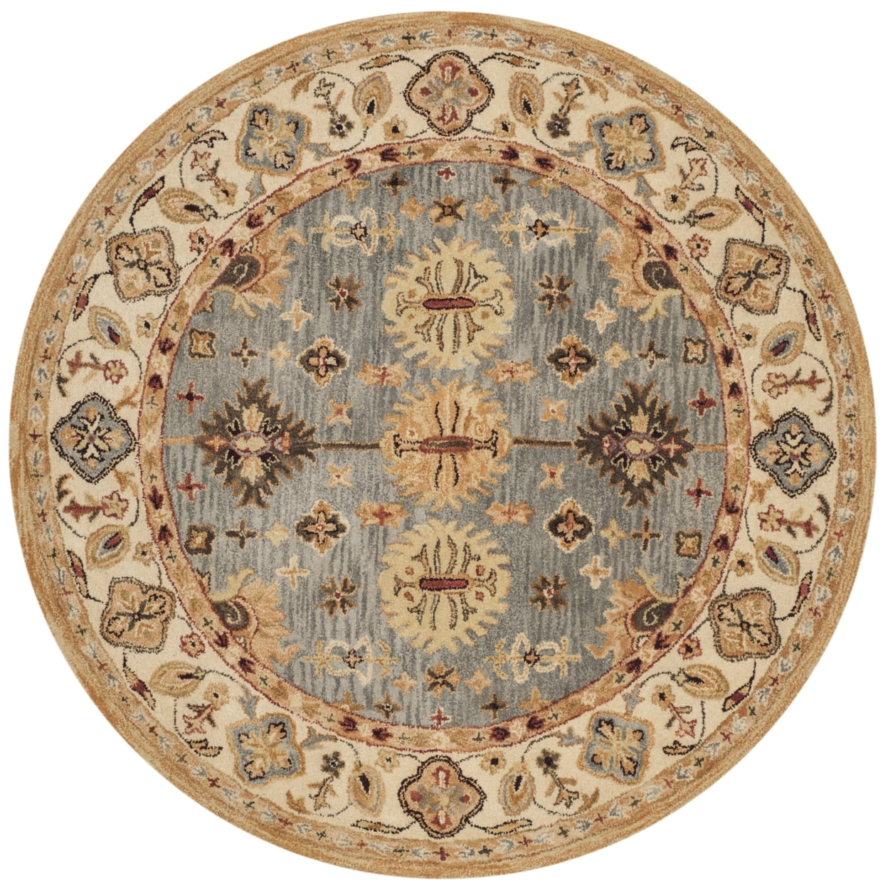 Antiquity Blue and Ivory Handmade Tufted Wool Round Rug