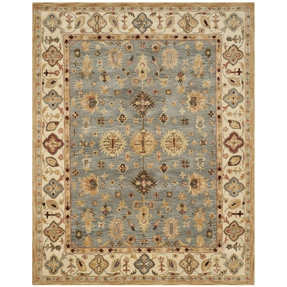SAFAVIEH Antiquity Langston Floral Bordered Wool Area Rug, Blue/Ivory, 6' x 6' Square