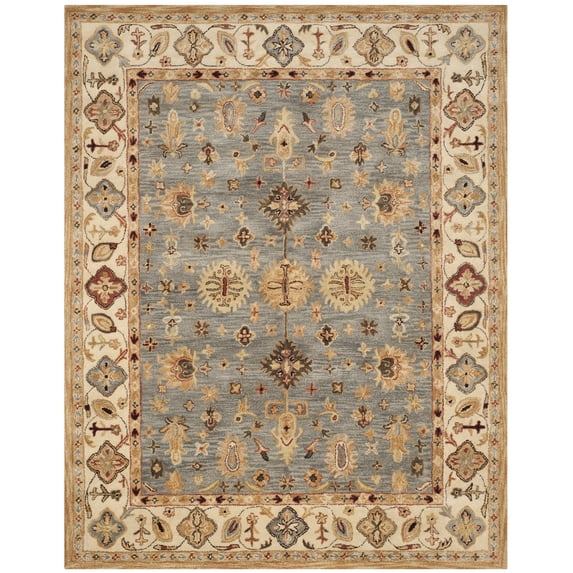 SAFAVIEH Antiquity Langston Floral Bordered Wool Area Rug, Blue/Ivory, 9'6" x 13'6"